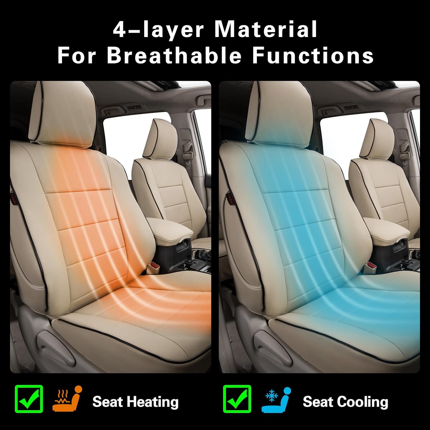 EKR Custom Fit Encore Car Seat Covers for Select Buick Encore GX (with Rear Armrest) 2020 2021 2022 2023 2024 2025 2026, Full-Coverage Seat Cover - Full Set, Faux Leather(Beige)