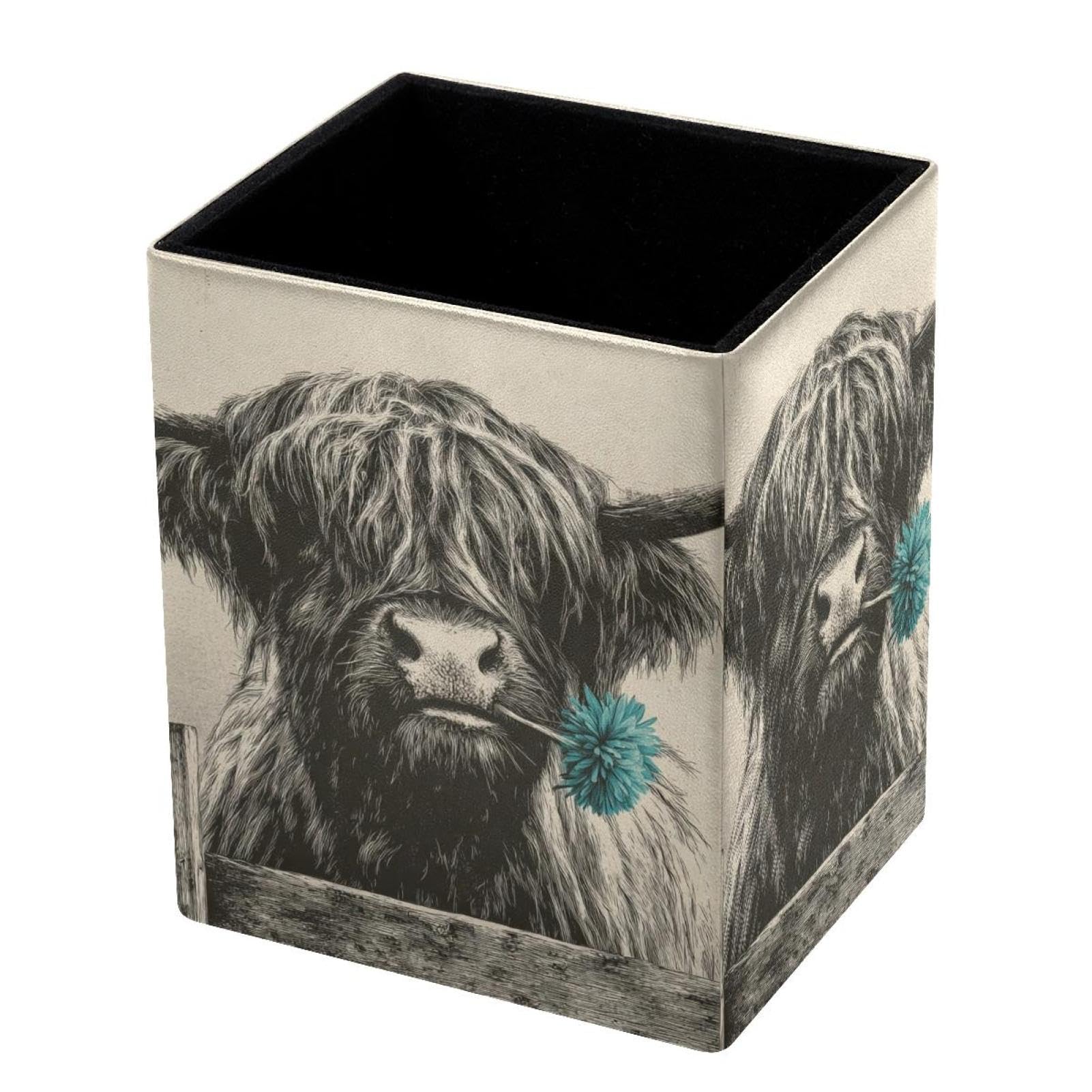 VAPOKF Pencil Holders for Desk, Highland Cow Printed Pen Holders Pen Pot Makeup Brushes Storage Desktop Stationery Supplies Organiser for Home Office