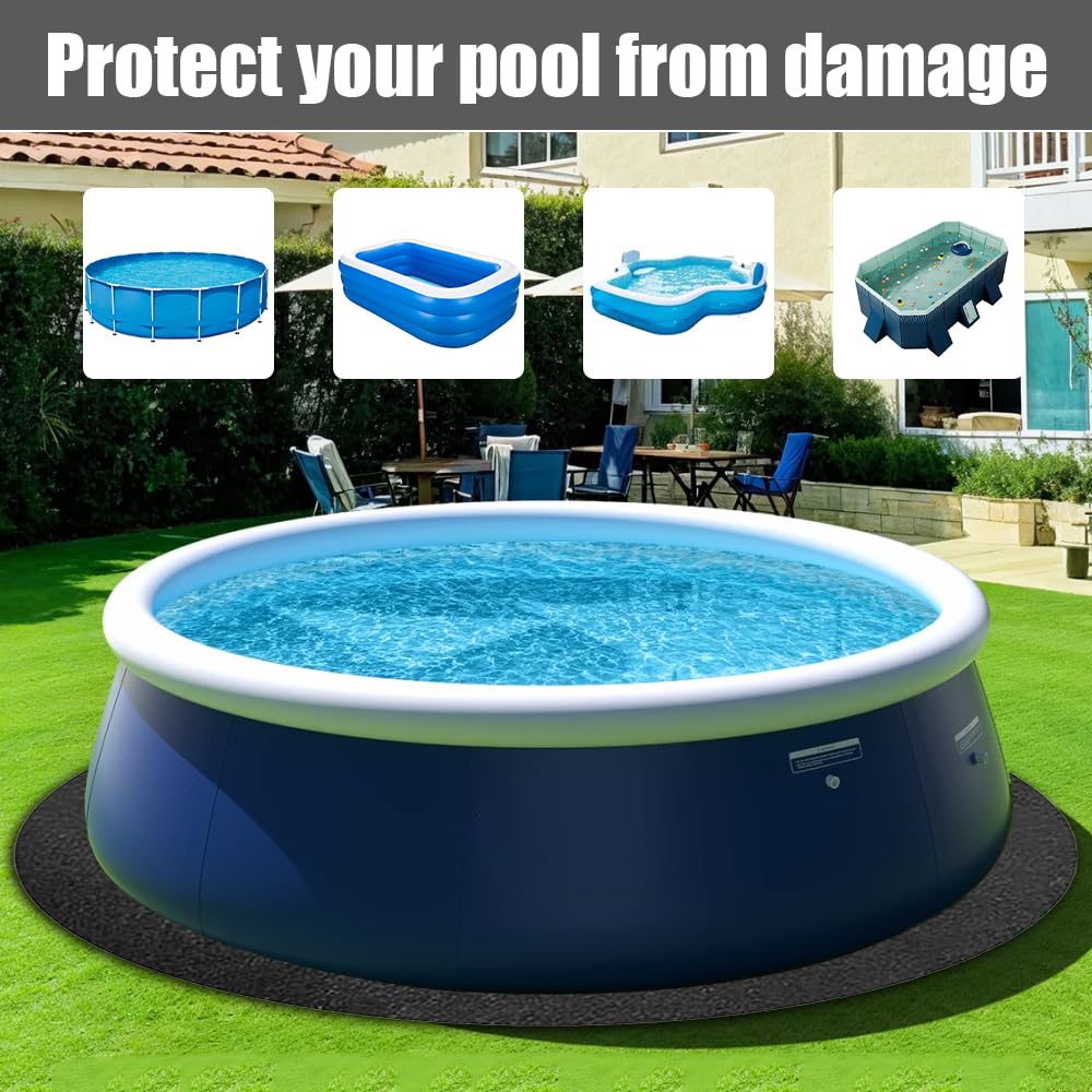 Base de Piscina Redonda,12ft/366cm Lona De Suelo para Piscina,Tapiz Suelo Piscina,Antideslizante, Resistente A La Rotura, Alfombrilla Protectora para El Suelo De La Piscina Negro