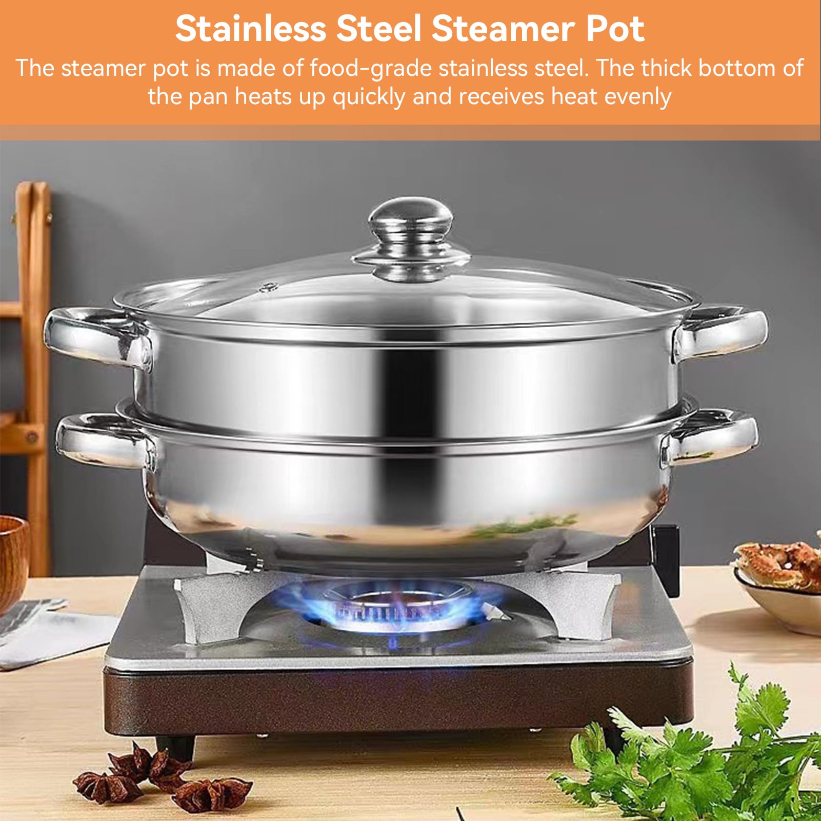 2 Strati Pentola A Vapore Acciaio Inox, 28 Cm Pentola A Vapore Da Cucina Vaporiera Pentola Induzione Vaporiera Cottura A Vapore Vaporiera Impilabile Con Coperchio In Vetro Per Gas Elettrico Induzione