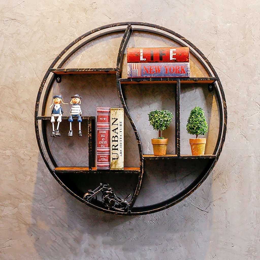 GJ-zsj Floating Shelves Wall shelf Circular Wall hanging Iron art Industrial wind Wall decoration Shelf restaurant Home Cafe Decorative Accessories (Color : B)