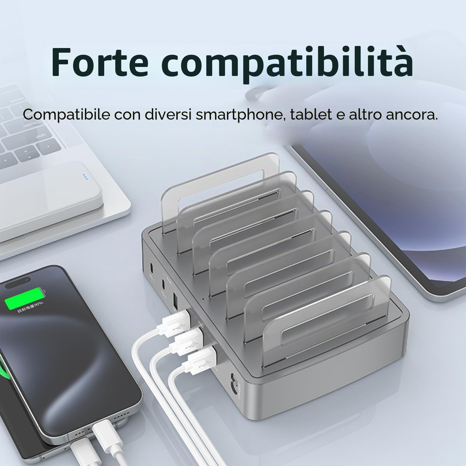 Docooler Stazione di ricarica intelligente da 72 W a 6 porte, docking USB per più dispositivi, compatibile con telefoni cellulari, tablet e altri dispositivi elettronici