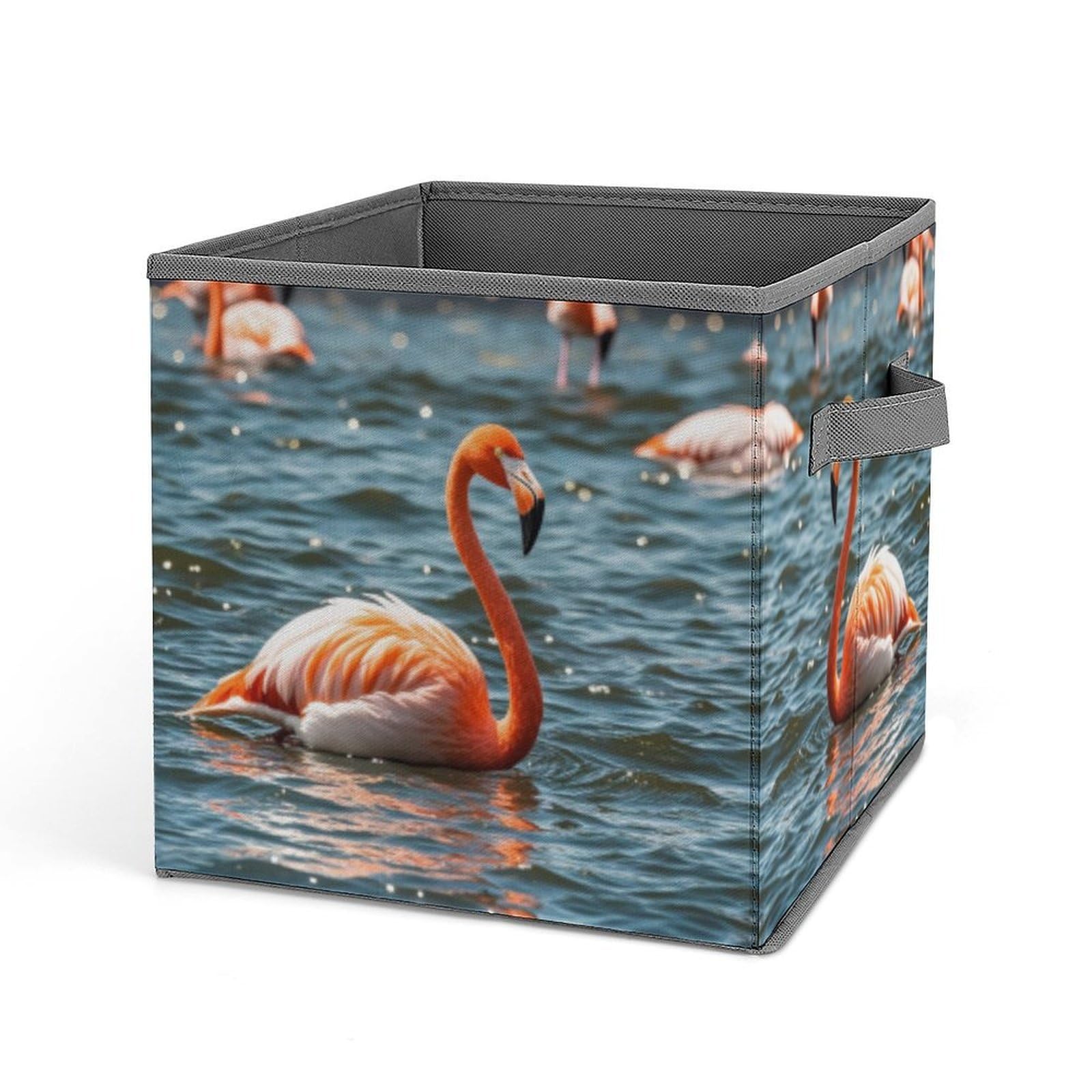 FekiLoot Flamingo Folding Storage Bins with Handles Large Fabric Storage Cube Storage Organizer Heavy Duty Closet Organizer Sturdy Collapsible Bin Foldable Baskets