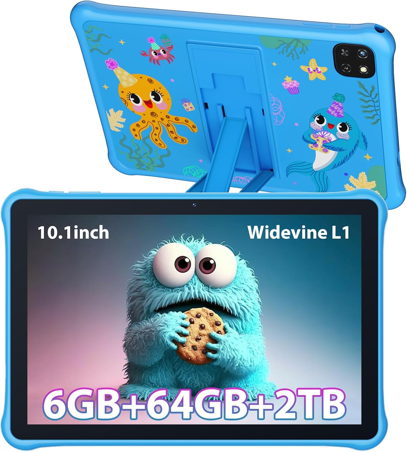 OSCAL Pad 50 Kids tablets 10 inch Tablet for Kids, Android 13, 6+64GB/2TB TF, Widevine L1, Parental Control, 5100mAh, WiFi6, Kid-Proof Case for Kids Tablets 6-12 Years, 2-Year Warranty （Blue）