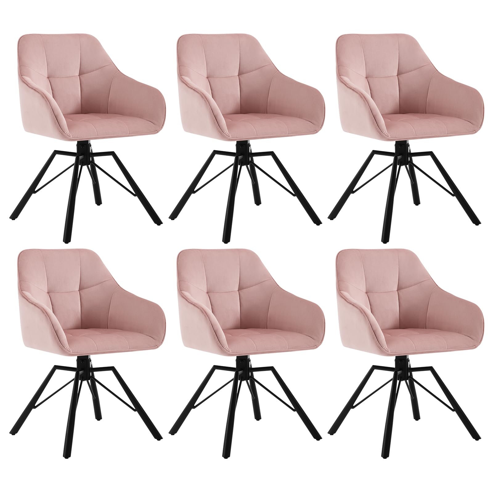 WOLTU Esszimmerstuhl drehbar 6er Set, Küchenstuhl, Polsterstuhl, Drehstuhl, bequemer Stuhl mit Armlehnen Rückenlehne, Armlehnenstuhl für Esszimmer Wohnzimmer, mit Samtbezug, Rosa