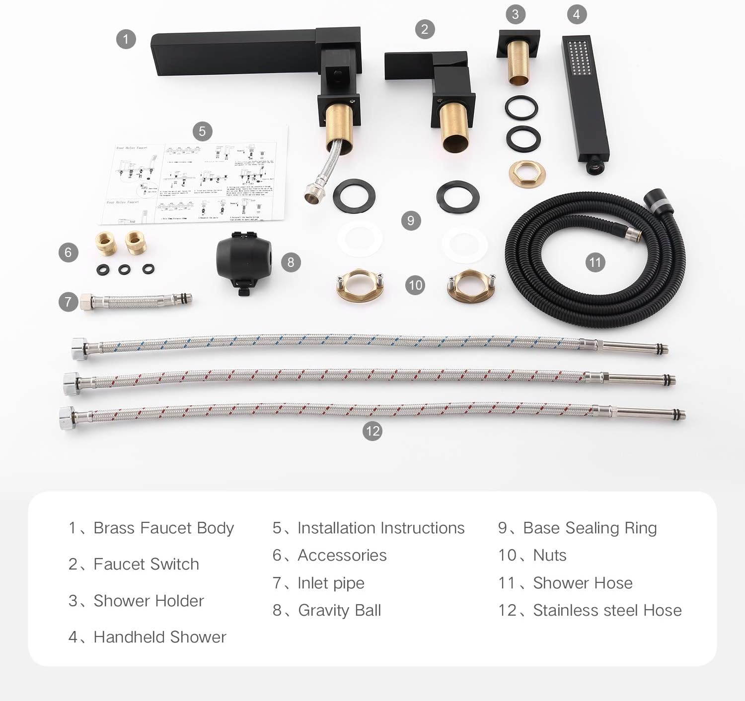 Exсluѕіvе Dіѕсоunt 🔥 TapLong Waterfall Tub Filler Faucet with Handheld Shower Widespread Roman Tub Faucet Set, Deck Mount 3-Holes Single-Handle Faucet in Matte Black, 03111B