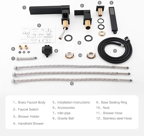 Miniatura 89 de TapLong Grifo de llenado de bañera en cascada con ducha de mano, juego de grifo de bañera romano generalizado, montaje en cubierta, 3 agujeros, Oro