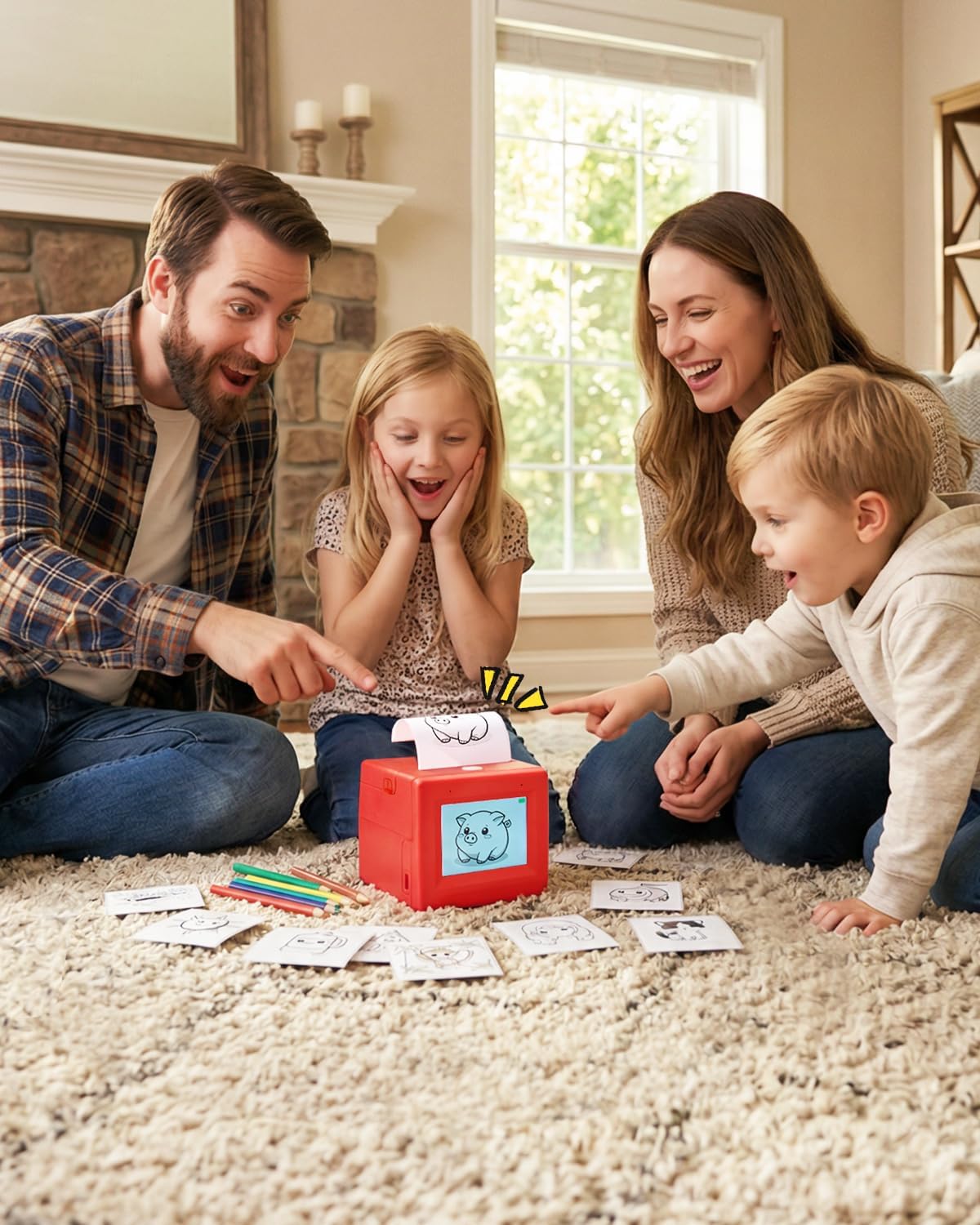 Smart AI Voice Sticker Printer Box, Magic Thermal Sticker Maker with Display, Inkless Portable Sticker Box for Home, Office, Study & DIY Projects, 5 Rolls Paper Included