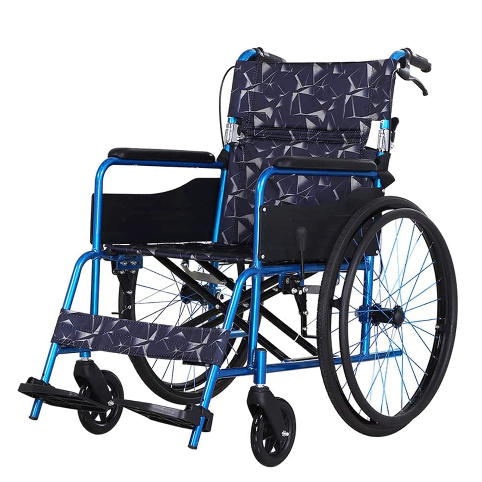 Silla de Ruedas Manual Ligera de Aluminio con Bolsa de Almacenaje Respplegable Silla de Ruedas Autopropulsable/Floral Cloth