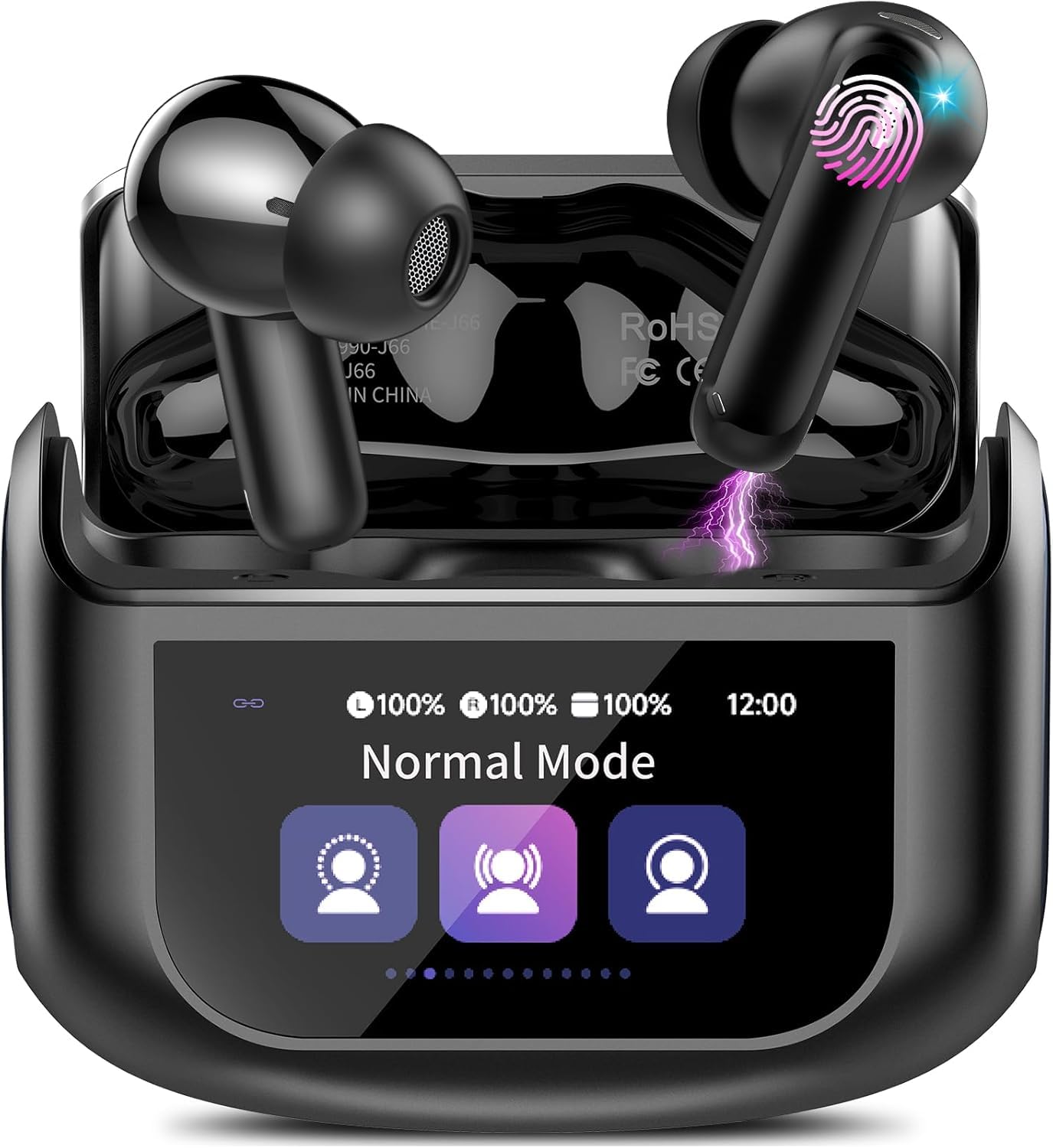 Thunelec Touchscreen Bluetooth Kopfhörer, 2026 In Ear Kopfhörer Kabellos Bluetooth 5.4 mit ANC+ENC Noise Cancelling Mic Dunkelschwarz