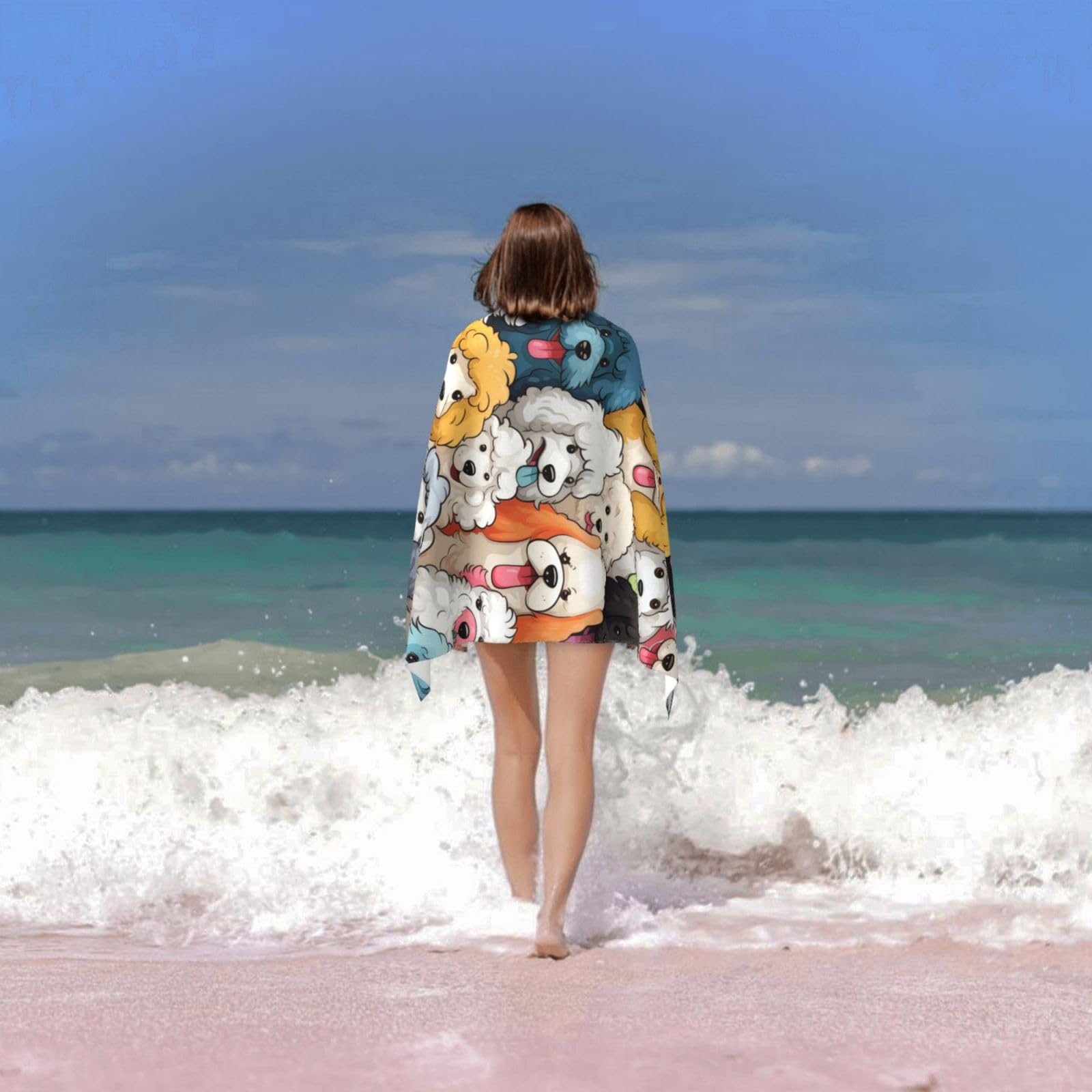 Toalla de playa con diseño de caniche de perro, toalla de baño de microfibra sin arena, ultra suave, de secado rápido, toalla absorbente, toalla ligera, regalo para decoración de baño al aire
