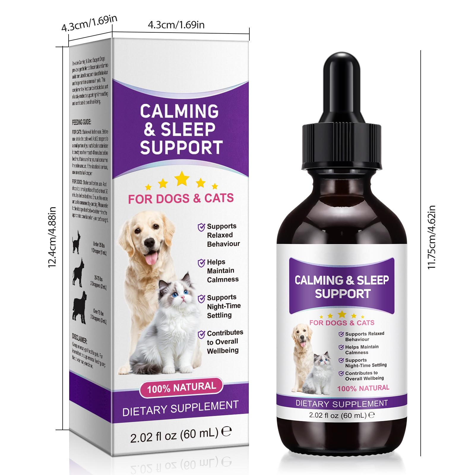 Melatonina para Perros y Gatos 120 ml, Calmante Natural para Mascotas, Ayuda para Dormir y Relajarse, Reduce Estrés, Nerviosismo y Ansiedad,Suplemento Líquido de Absorción Rápida para Bienestar Animal