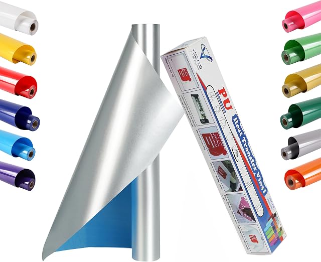 VEGIXO Heat Transfer Vinyl  Silver Soft Mettalic 12inch x 8 Feet Iron on Vinyl Roll for Cricut & Cricut Heat Press,HTV Vinyl is Easy to Cut & Weed