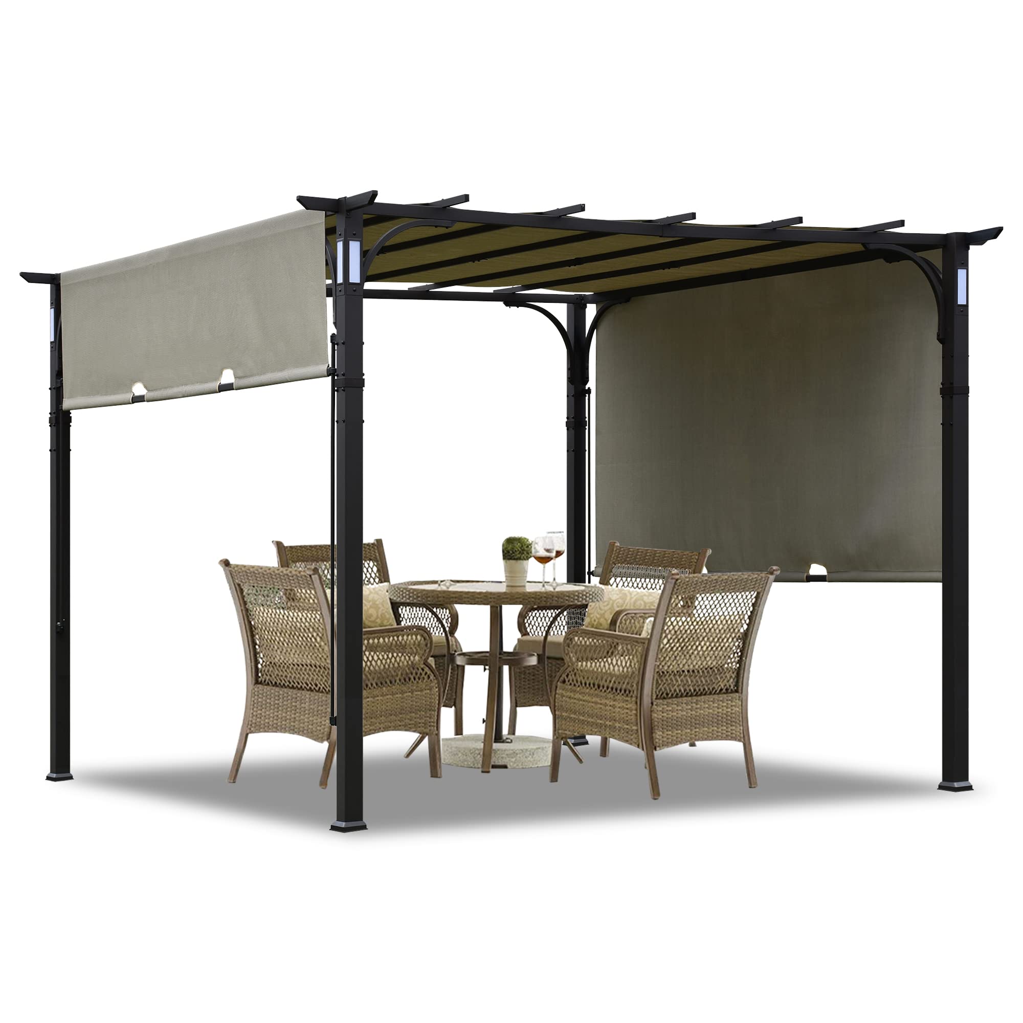 EasyLee10x10 Heavy Duty Outdoor Patio Pergola Backyard Shelter for Garden Beach Backyard Modern Patio Grape Trellis Pergola with Unique Fabric TESLIN, Steel Frame for Awnings, Light Black