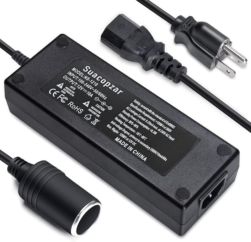 Conversor AC para DC Suacopzar 100–240 V para 12 V 10 A 120 W com conector veicular – Cabo de 2,54 m