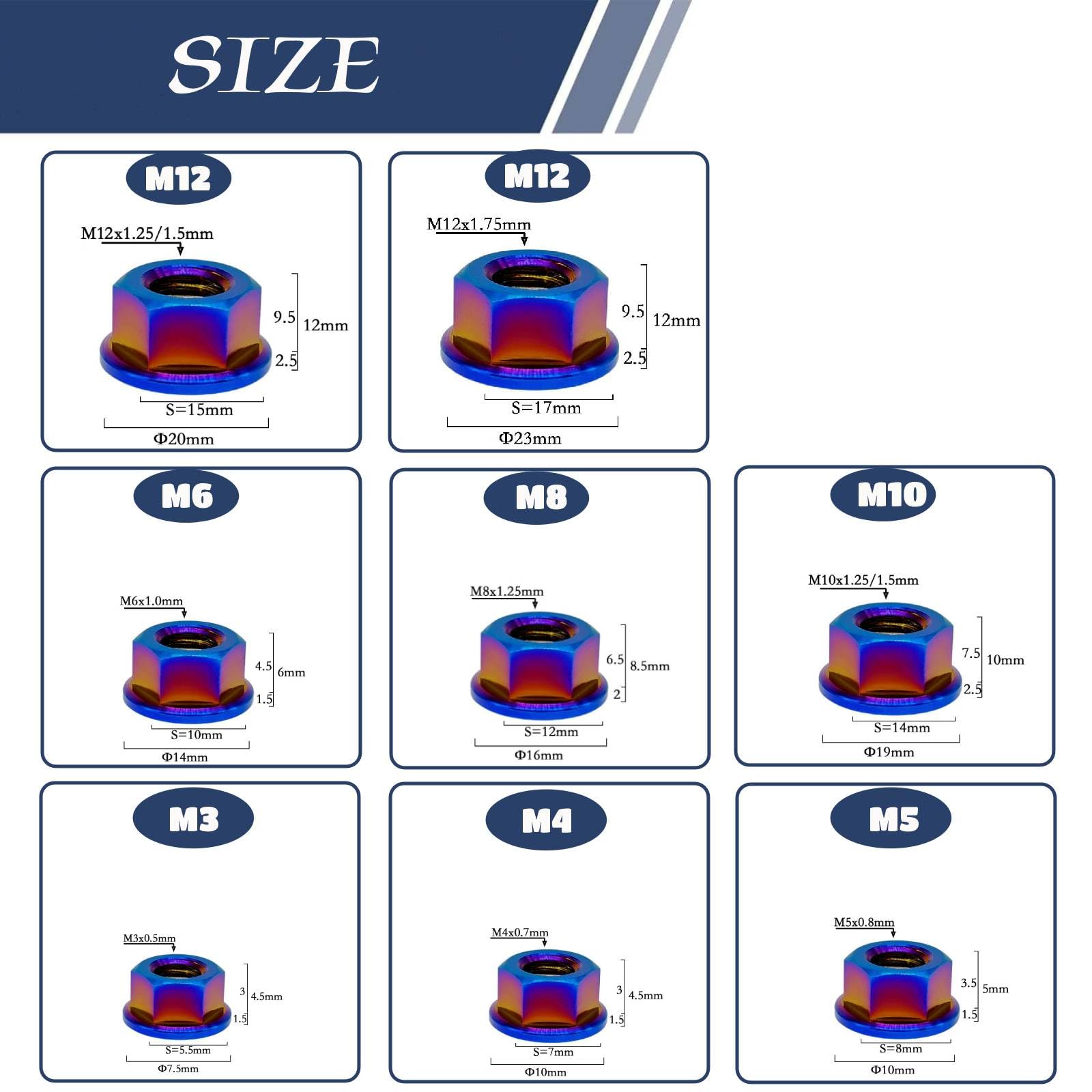RISON tytanowa nakrętka kołnierzowa M12 x 1,75 mm, tytanowa nakrętka zębata, wypalana, niebieska, 6AL4 V, tytanowa nakrętka kołnierzowa do motocykla, 5 sztuk