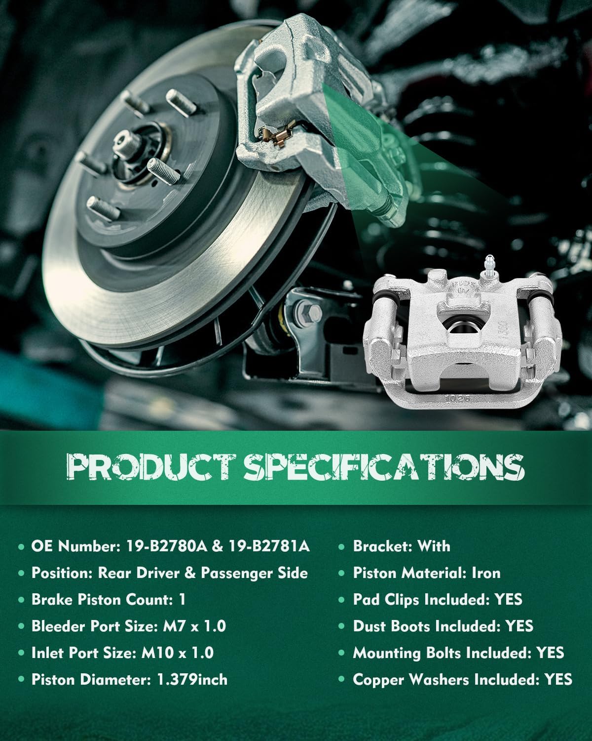 AUTOMUTO Rear Left & Right 19-B2780A 19-B2781A Disc Brake Calipers With Bracket For Nissan Altima 07-12, For Nissan Juke 11-17, For Nissan Maxima 07-08, For Nissan Sentra 11-12 14-16