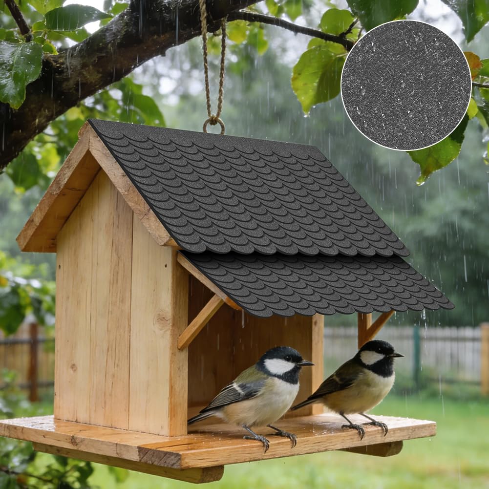 AUAUY 53 Piezas Tejas Bituminosas Autoadhesivas, Tejas De Fieltro Impermeables, Para Casas De Pájaros, Perros, Casetas de Jardín, Techos De Buzones, Hotel De Insectos(Gris,30×5 CM/30×11 CM)