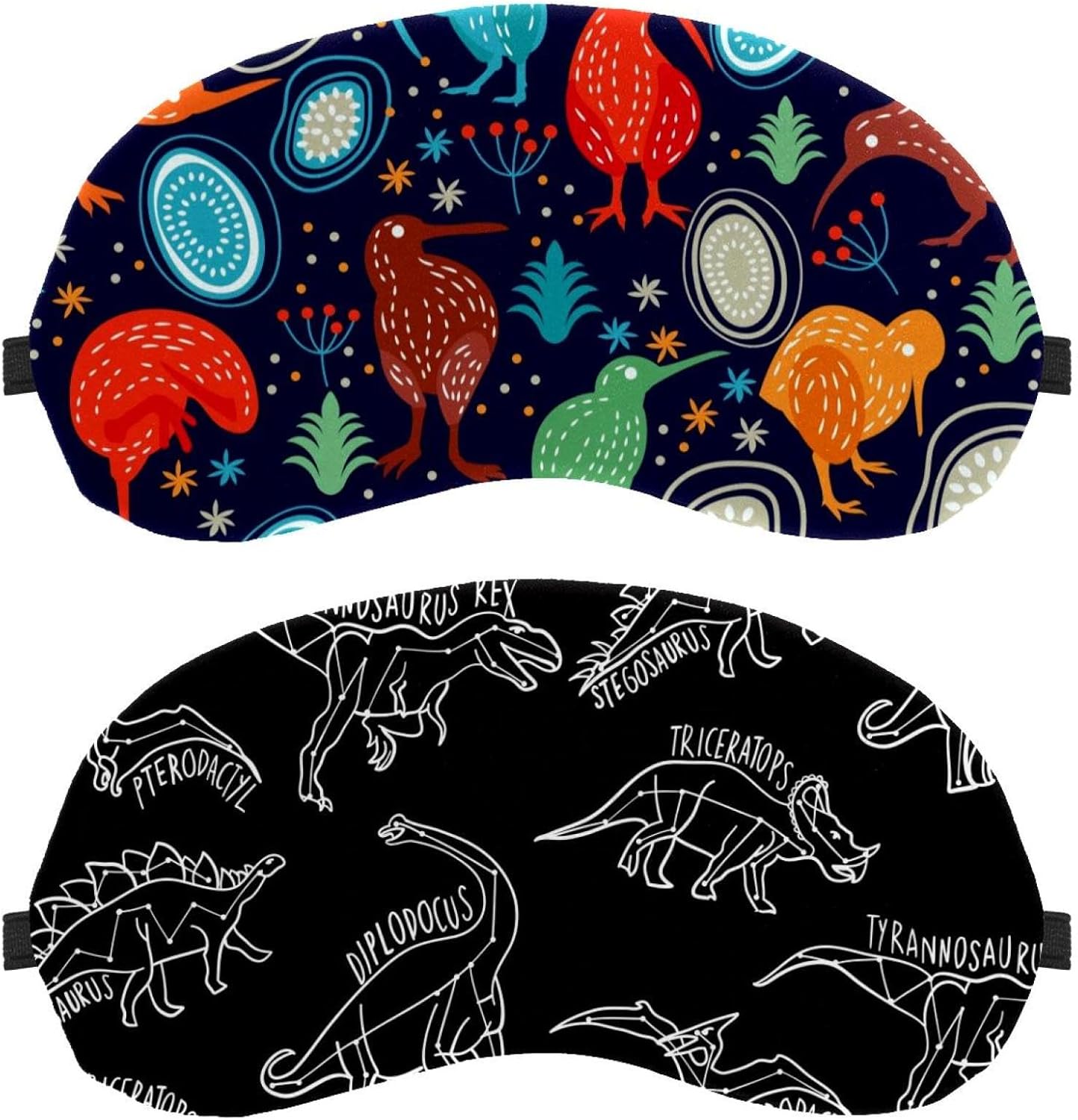 Confezione da 2 maschere per occhi di dinosauro bianche disegnate a mano per dormire, dormire, morbida copertura per gli occhi per viaggi, pisolini, aerei, blocchi