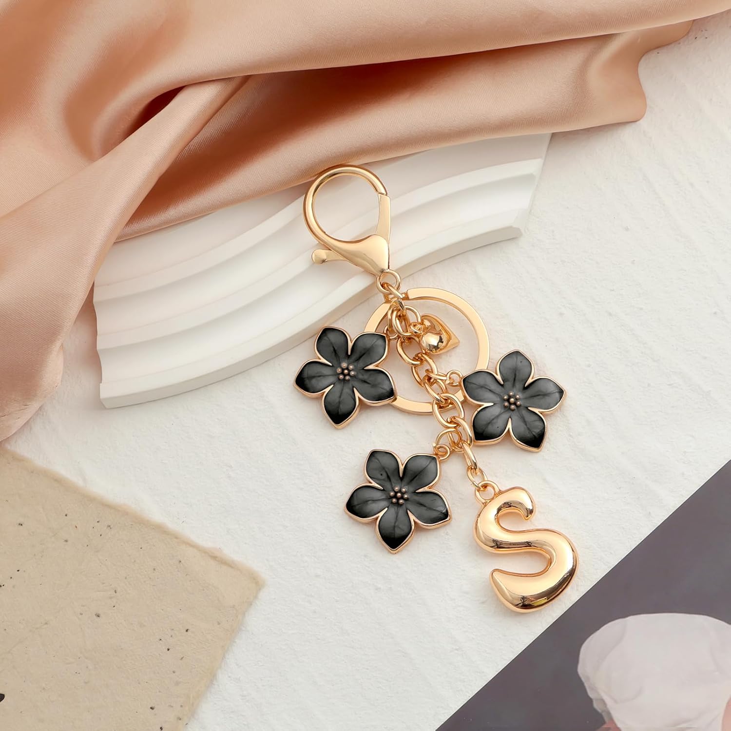 Snycler Bubble Initial Keychain Graceful Flower for bags car remote–A-Z Letter Charms for Women - Image 3