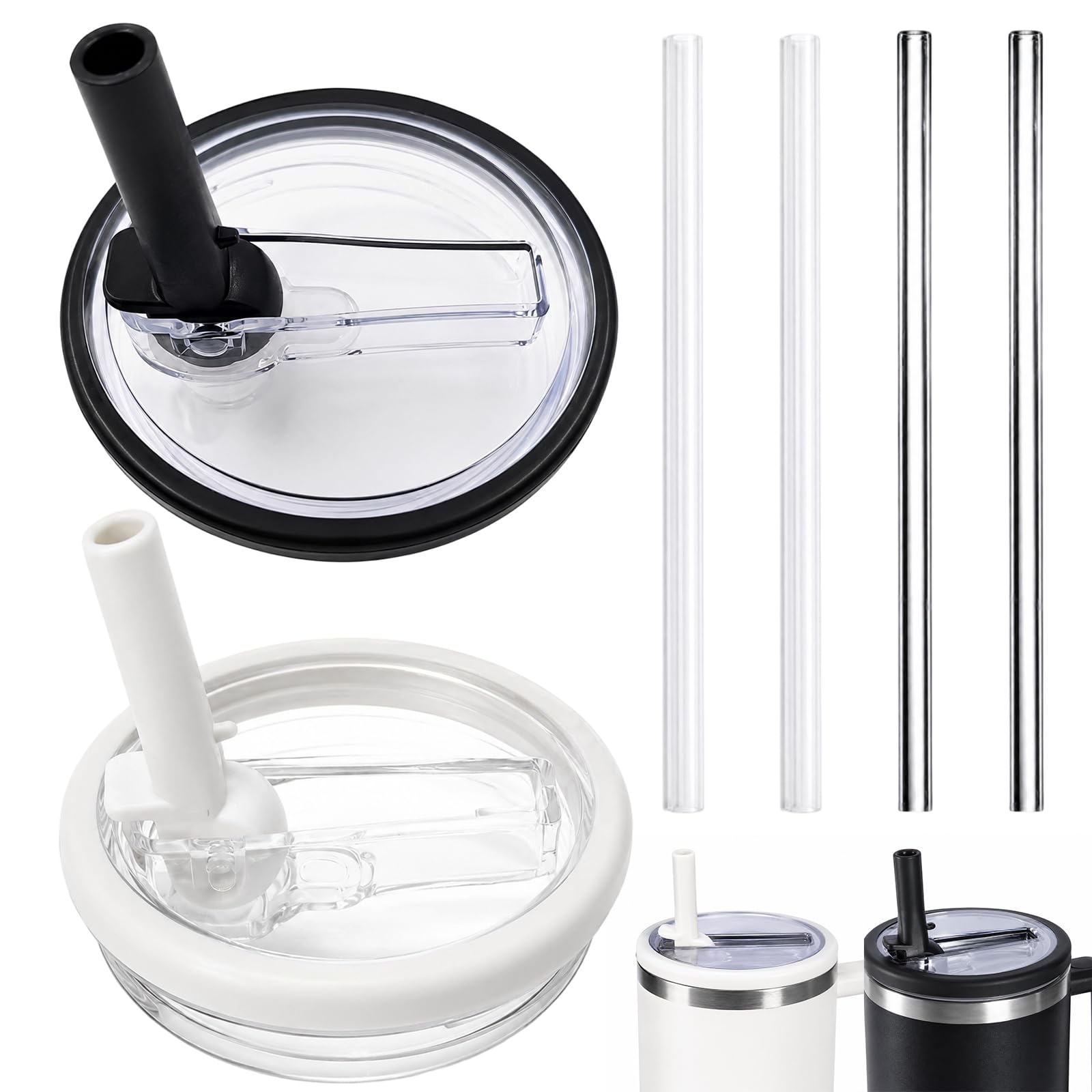 Stanley Cup Flip Straw, 2 Replacement Lids with 4 Drinking Straws, Leak-Proof Design for 40 oz Tumblers, Suitable for Travel and Gym Use, Dimensions 10.00 x 10.00 x 6.00 cm