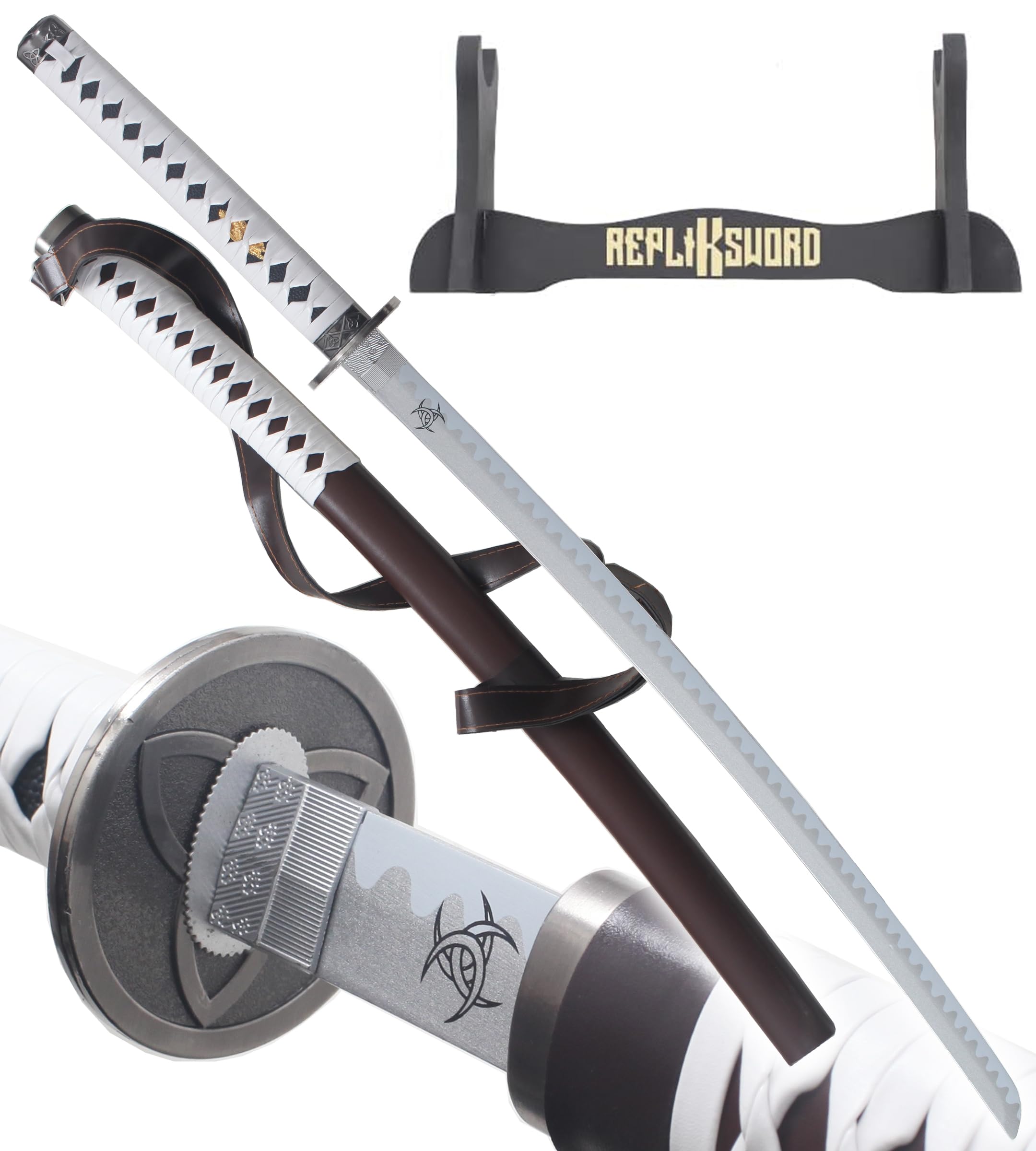 Katana en Bois Michonne - Épée Sabre pour Décoration et Cosplay Zombie avec Présentoir