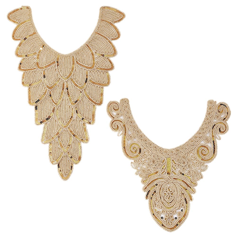 Amazon.com: FINGERINSPIRE 2 pcs Gold Collar Applique 2 Style Sequin Floral  Embroidered Applique Trim V-Neck Ethnic Style Collar Sew on Patches  Neckline Collar Sewing Accessories for DIY Wedding Dress, Cloth : Arts,