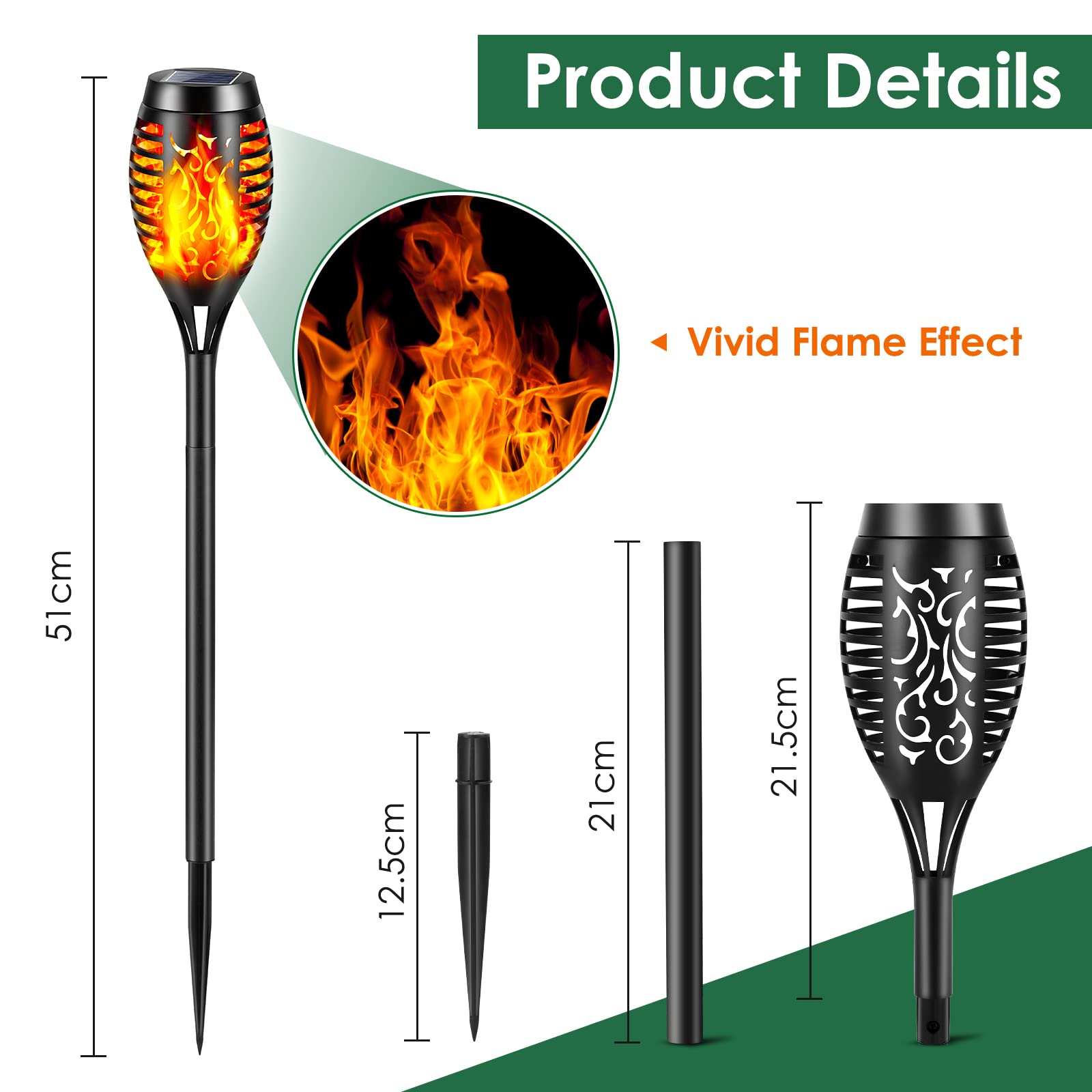 YAZEKY Lumières Flamme Solaire Exterieure,6 Pièces 12 LED Lampe Solaire Flamme Torche Jardin Exterieur Étanche IP65,Lumiere Torche Solaire avec Flammes Réalistes pour Décor,Jardin,Patio,Chemins,Cour - 5
