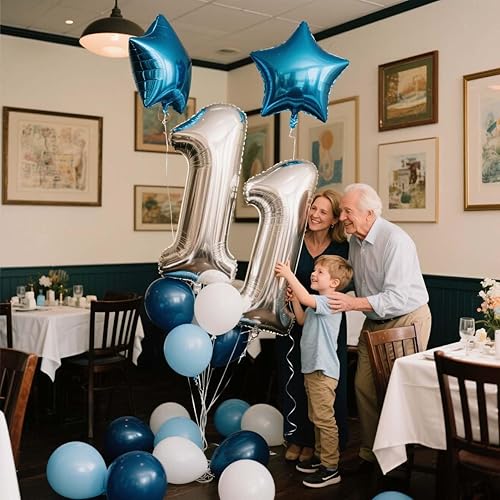 Miniatura 4 de Decoración de fiesta de cumpleaños número 13 para niños, pancarta de feliz cumpleaños, globos azules del número 13, globo de látex de confeti para