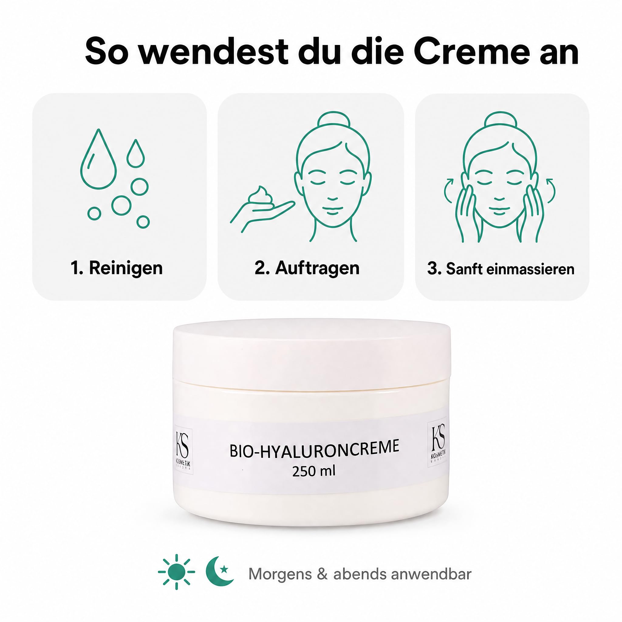 KS Beauty Bio Hyaluroncreme, Tages- & Nachtcreme für trockene Haut, 250 ml | Reichhaltige Feuchtigkeitscreme mit Hyaluronsäure, Q10, Niacinamid & Aloe Vera – dermatologisch getestet, Made in Germany