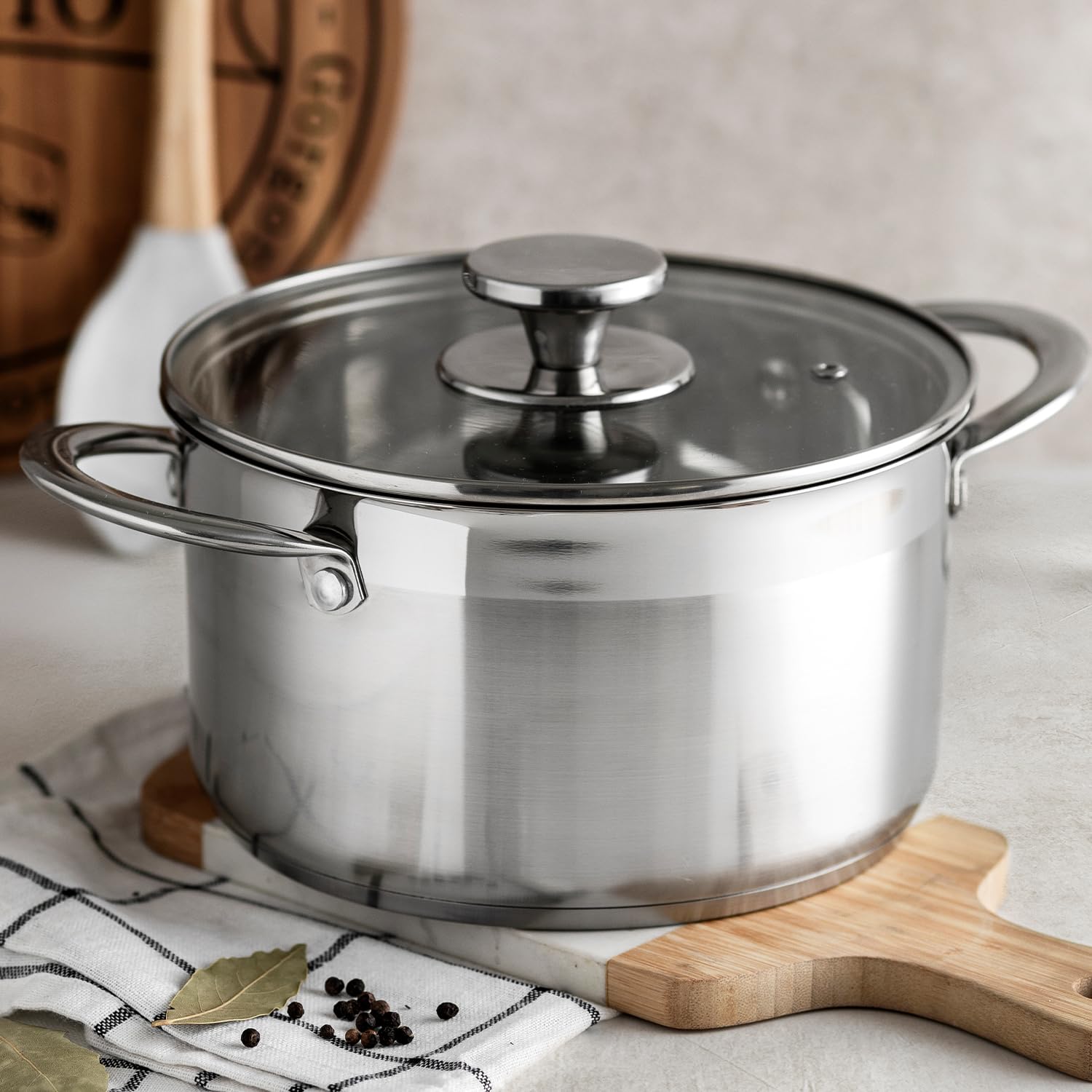 FLORINA ARISTO 20 cm 2,7 l roestvrijstalen pan met glazen deksel | Voor inductie, gas, elektrische | Met honingraateffect | Je kunt het in de oven bakken | Duurzaam en solide