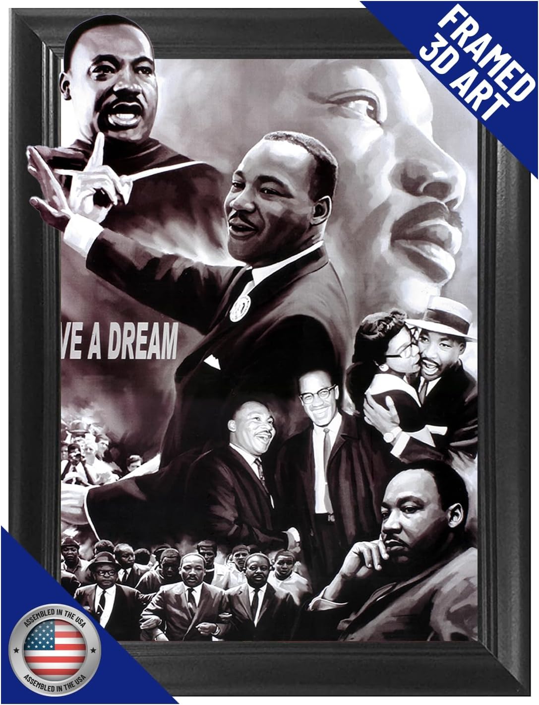 Dr. Martin Luther King Jr. I have A Dream 3D Poster Wall Art Decor Framed Print | 14.5x18.5 | Lenticular Posters & Pictures | Memorabilia Gifts for Guys & Girls Bedroom | MLK Civil Rights Leader Art
