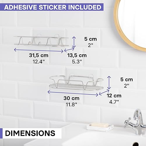 Miniatura 7 de KINCMAX Carrito de ducha, acero inoxidable SUS304 inoxidable, montaje en pared adhesivo, cestas redondas, paquete de 2 unidades (plata pulida)