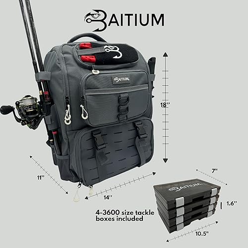 Miniatura 5 de Baitium Mochila de pesca, bolsa de aparejos con soportes para caña, capacidad de 40 litros con enfriador, cubierta para lluvia, bolsillo aislado, 4