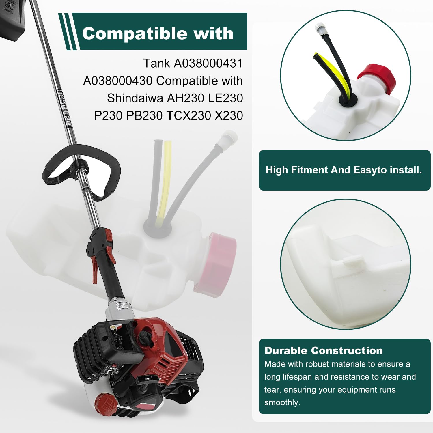 Serbatoio carburante compatibile con Shindaiwa AH230, LE230, TCX230, C230, F230, T230, P230 - Ricambio per A038000431, A038000430