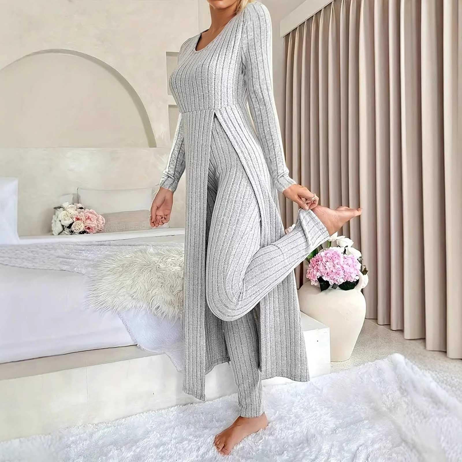 Elegantes Zweiteiliges Damen-Set mit Rundhalsausschnitt Langarm-Kleid kombiniert mit Langer Hose für stilvolle Auftritte