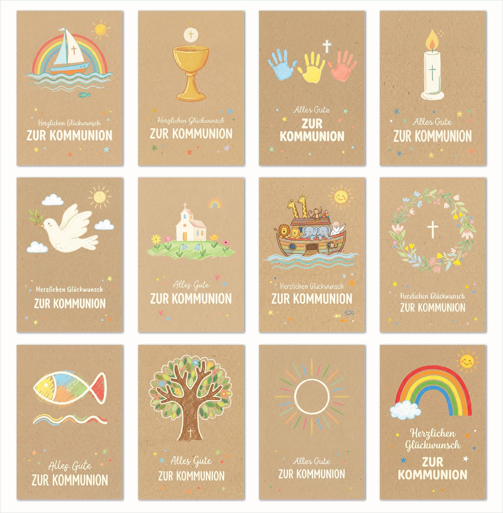 Edition Seidel Set 12 Glückwunschkarten zur Kommunion mit Umschlag. Kommunionskarten Grusskarten Karten Kirche Spruch Sprüche für Kinder Jugendliche (SW026)