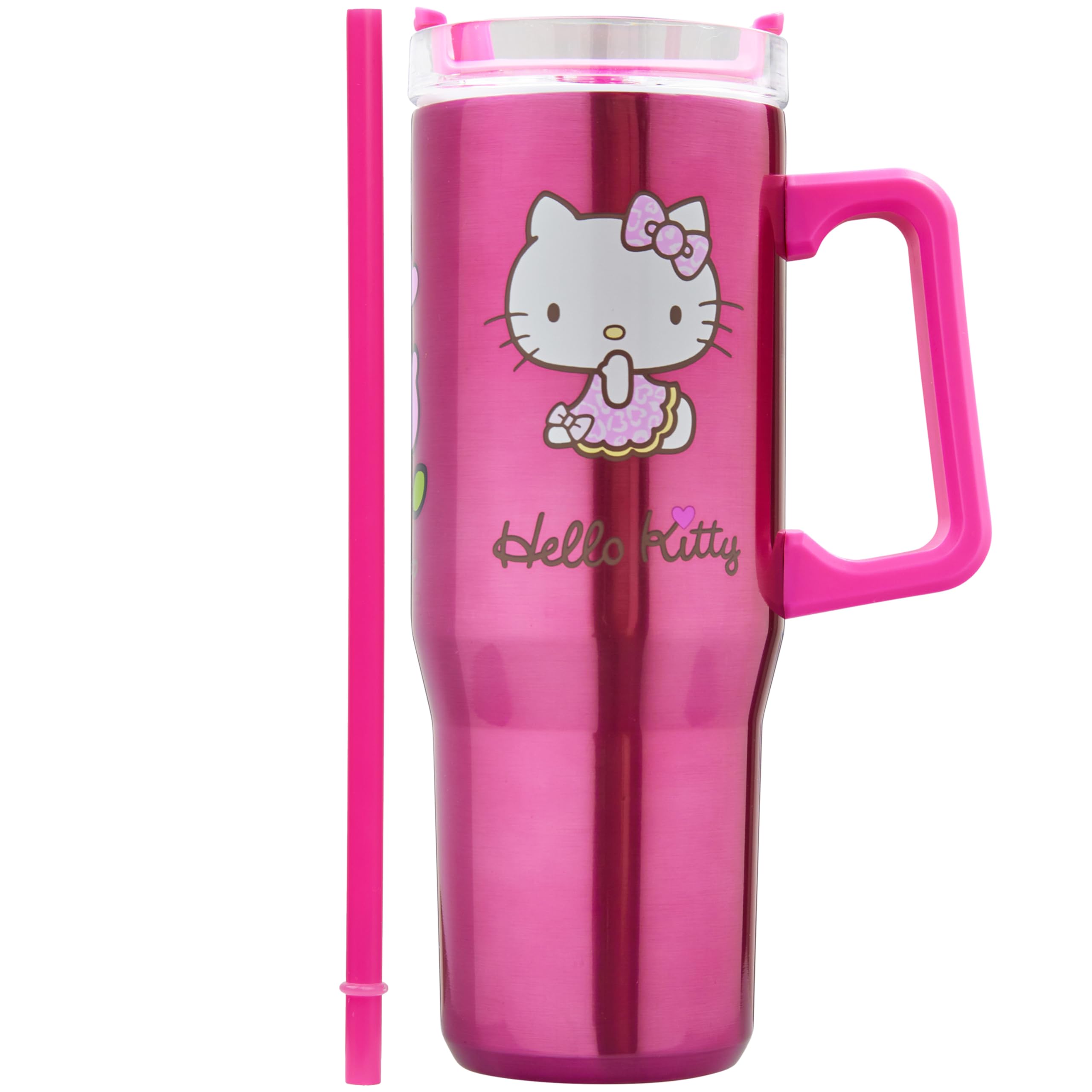 Get Trend Hello Kitty Sanrio Insulated Tumbler with Straw for Kids, Teens, Adults, 32 oz Reusable Stainless Steel Cup, Kawaii Travel Mug Gifts (Pink