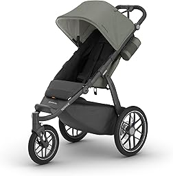UPPAbaby Ridge V2 Jogging Stroller | All-Terrain Performance Suspension + Never-Flat Tires Built for Walking, Running + Trails | Water Bottle Holder Included | Evelyn (Meadow Green | Carbon Frame)