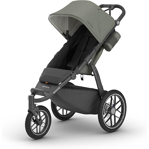UPPAbaby Ridge V2 Jogging Stroller | All-Terrain Performance Suspension + Never-Flat Tires Built for Walking, Running + Trails | Water Bottle Holder Included | Evelyn (Meadow Green | Carbon Frame)