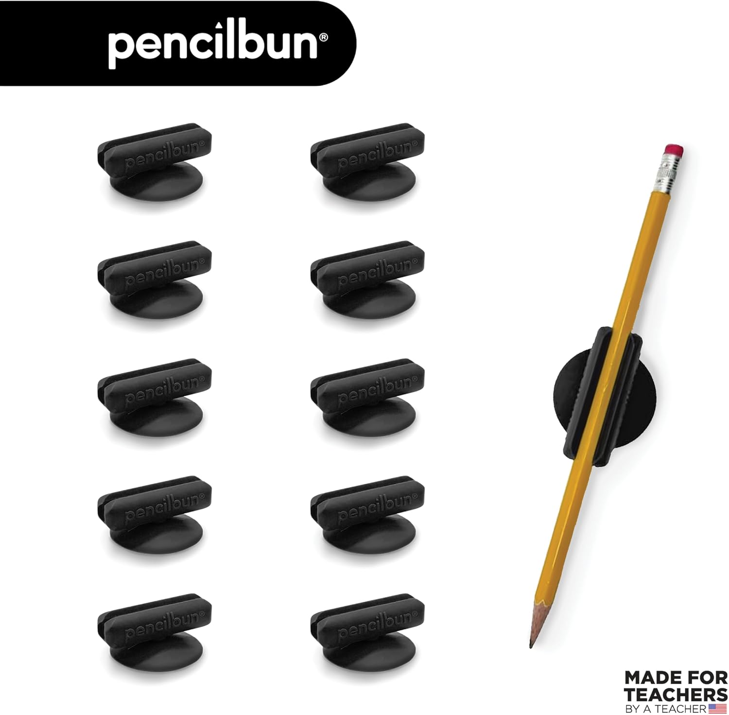 Suction Cup Pencil and Pen Holder, Portable, Removable Silicone Suction Cup, Non-adhesive, Pack of 10 (Black)