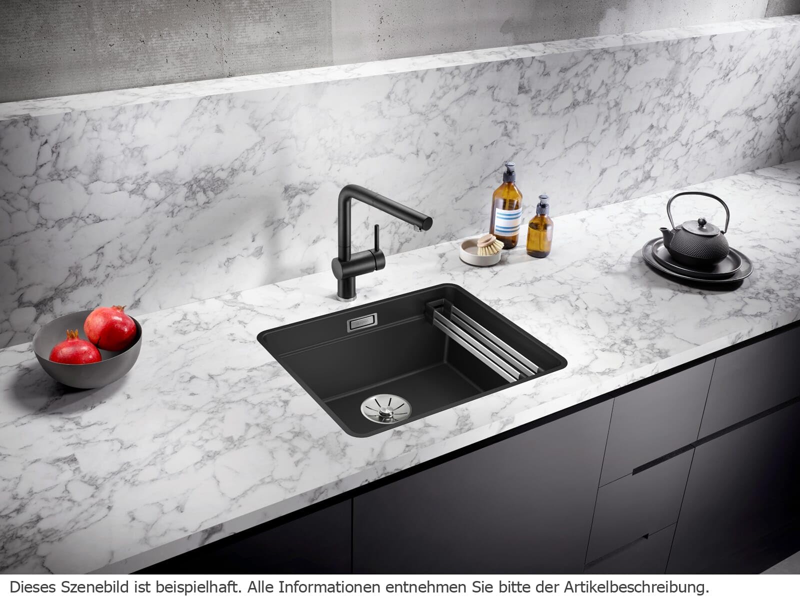 BLANCO ETAGON 500-F | Granitspüle aus SILGRANIT schwarz | [52,7x42,7x21,2 cm] | für 60 cm breite Unterschränke | Systemkonzept mit vielseitig verwendbaren ETAGON-Schienen