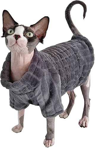 Miniatura 8 de Suéter de cuello alto para gatos Sphynx, ropa de forro polar coral suave, abrigo grueso de invierno cálido para gatos sin pelo y perros pequeños con