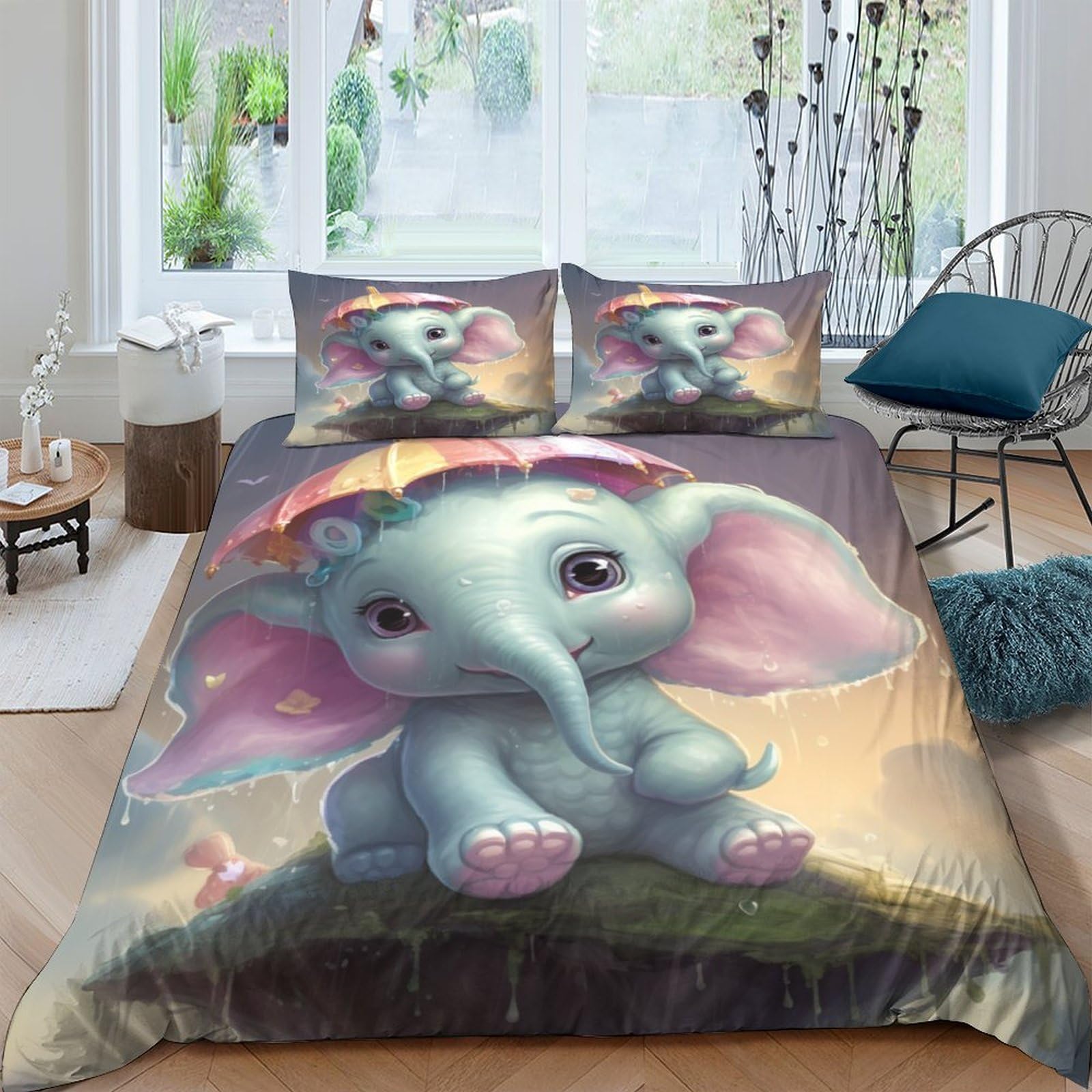 Housse de couette éléphant facile d'entretien pour grand lit enfant et adolescent