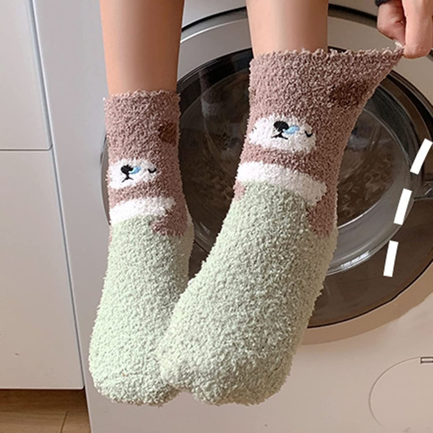 Skarpety Termiczne Skarpety Zimowe 2 Pary Skarpet Termicznych Snu Wzór Niedźwiedzia Zimowe Kobiety Puszyste Super Miękkie Ciepłe Zagęszczone Przytulne Rozmyte Skarpetki (Color : Grün, Size : One Siz