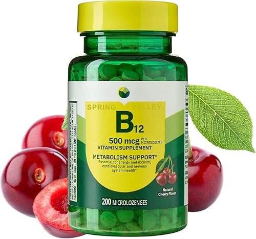 Sublingual B12 500 mcg- Spring Valley 500 mg Sabor a cereza - Spring Valley Sublingual Vitamina B12 Micropastillas, 500 Mcg, 200 unidades (paquete 1)