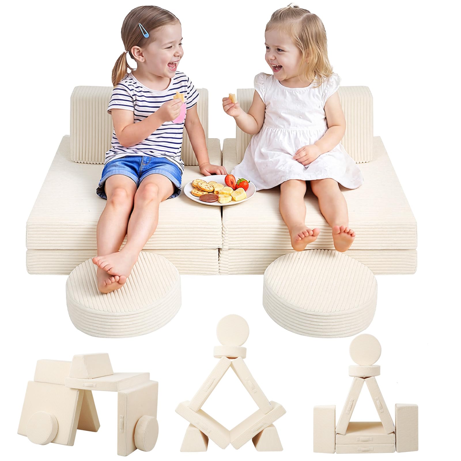 MeMoreCool Corduroy Kids Sofa, Modular Toddler Chair Couch, Fold Out Baby Armchair Couch, Children Convertible Foam Sofa for Girls Boys, Beige — image 1
