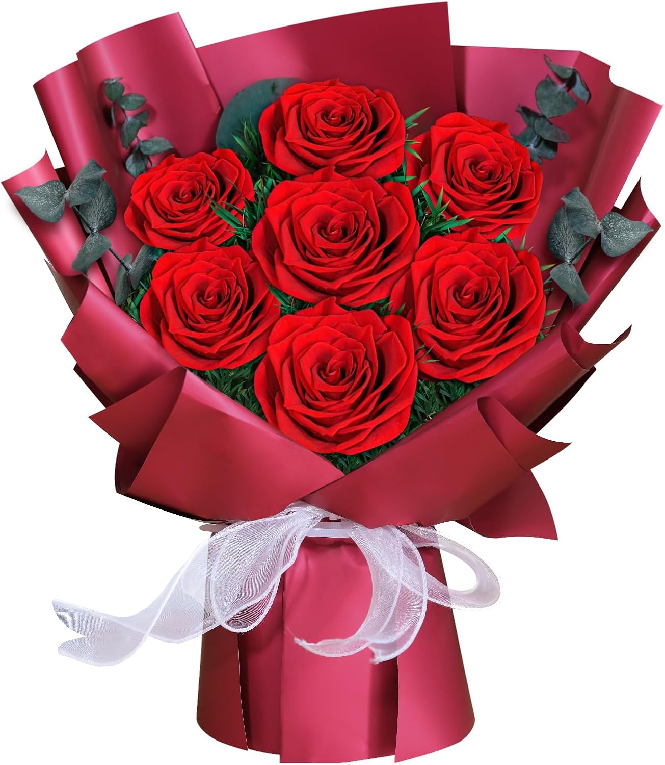 Preserved Red Rose Bouquet, 7 Pcs Real Forever Flowers Last 3+ Years, Gifts for Valentine's Day Mother's Day, for Wife Girlfriend Mom Her