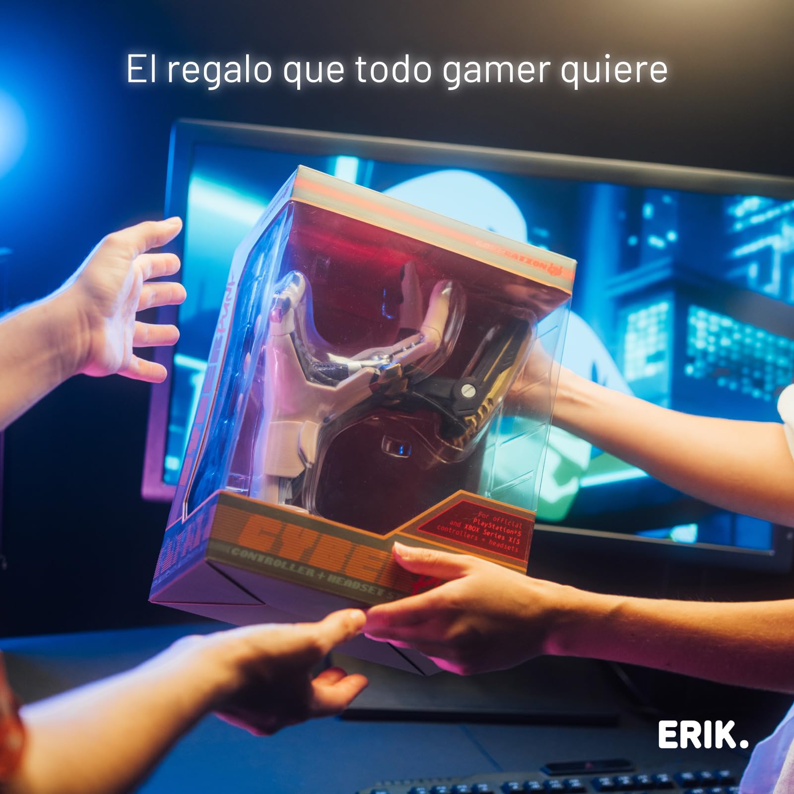 Grupo Erik Soporte Mando PS5 y Auriculares Cyberpunk - Soporte Mando XBOX, PS4, PS5 para Escritorio Gamer | Accesorios PS5, Setup Gamer Regalos (16 x 20 x 27,5 cm)