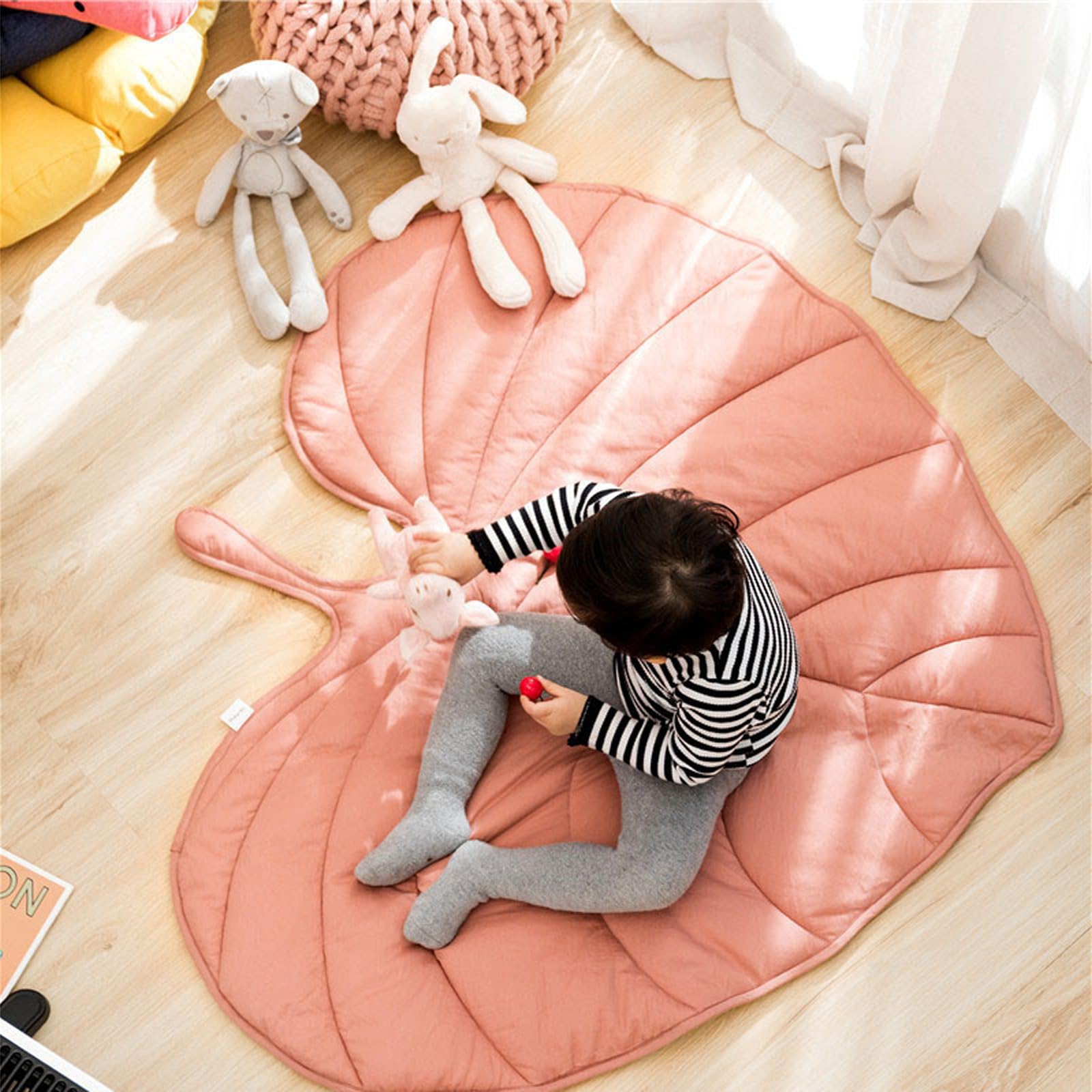 iFCOW Alfombra de bebé para bebé, con forma de hoja, de algodón, con forma de barriga, tapete de juego infantil, lavable a máquina, decoración de habitación